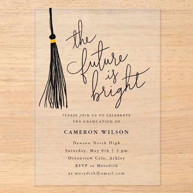 Invitations En Acrylique Futur est noir brillant Tassel noir fête de gradua (Recto)