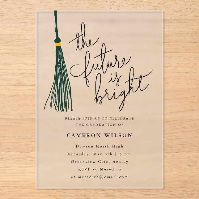 Invitations En Acrylique Futur est vert brillant Tassel Graduation Party (Recto)