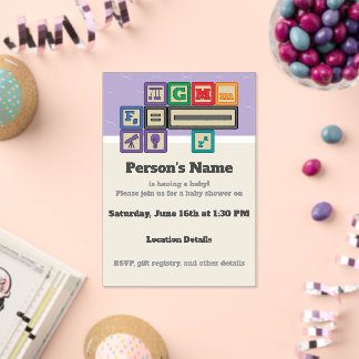 Invitations En Acrylique Future Physicist's Blocks Baby Shower