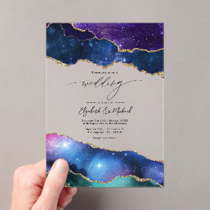 Invitations En Acrylique Galaxie Agate Faux Paillettes Luxe Céleste Mariage