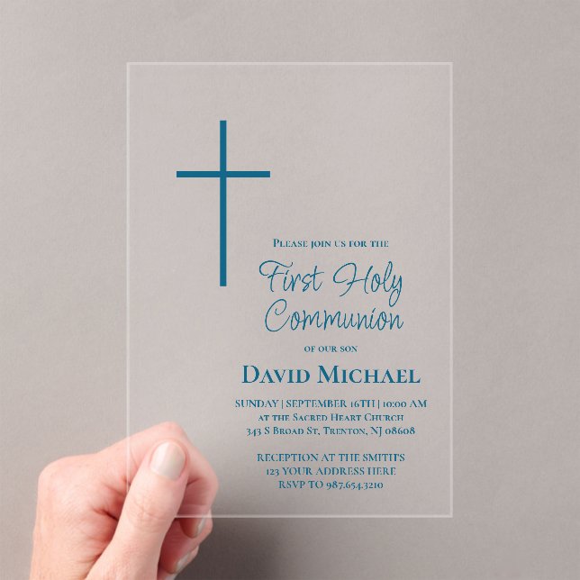 Invitations En Acrylique garçon de première communion croix bleue (In situ (ordinateur de poche))