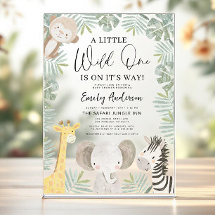 Invitations En Acrylique Garçon Fête Sauvage Une Safari Animaux Baby Shower