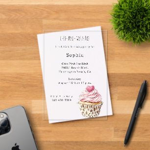 Invitations En Acrylique Gâteau Cupcake Cœur Rose Crème Anniversaire Léopar