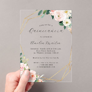 Invitations En Acrylique Geo Clair Acrylique Quinceanera Florale