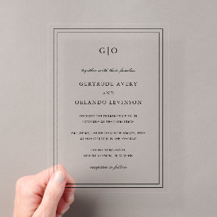Invitations En Acrylique Gertrude Noir et Blanc Classique Mariage élégant