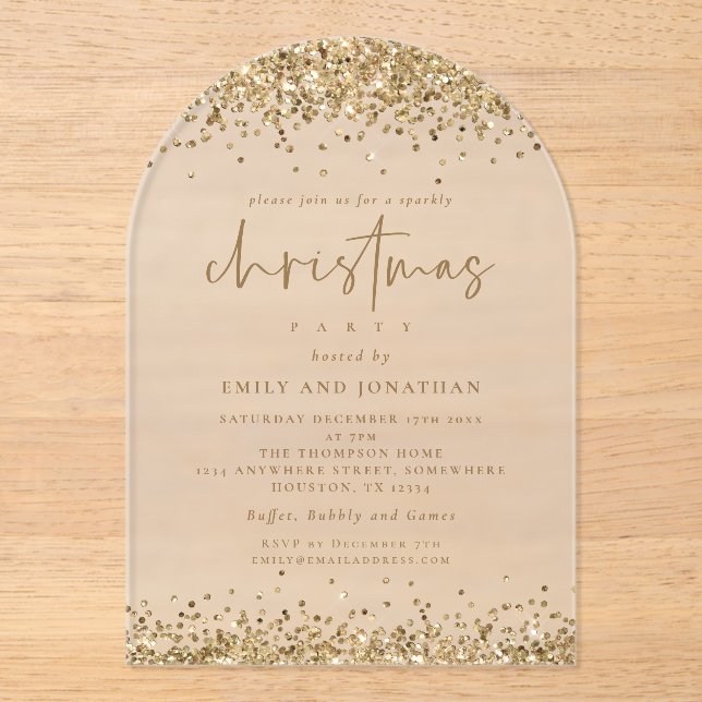 Invitations En Acrylique Glam Gold Parties scintillant Frontières Noël (Recto)