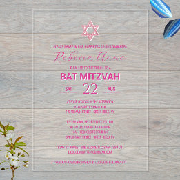 Invitations En Acrylique Glamour Rose Chic Élégance Traditionnelle Bar Mitz