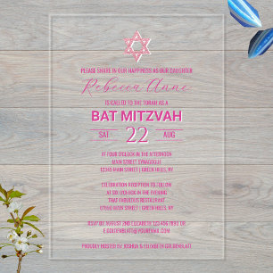 Invitations En Acrylique Glamour Rose Chic Traditionnel Élégant Bat Mitzvah