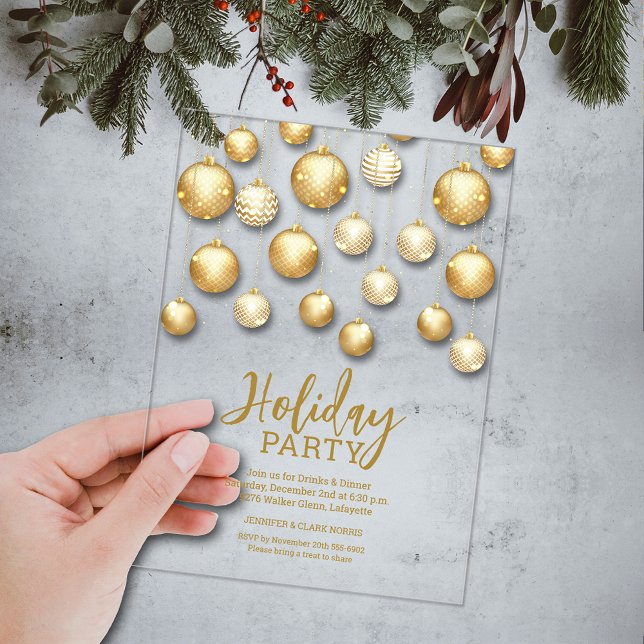 Invitations En Acrylique Gold and White Christmas Tree Ornaments (Gold and white Christmas tree ornaments ACRYLIC party invitations)