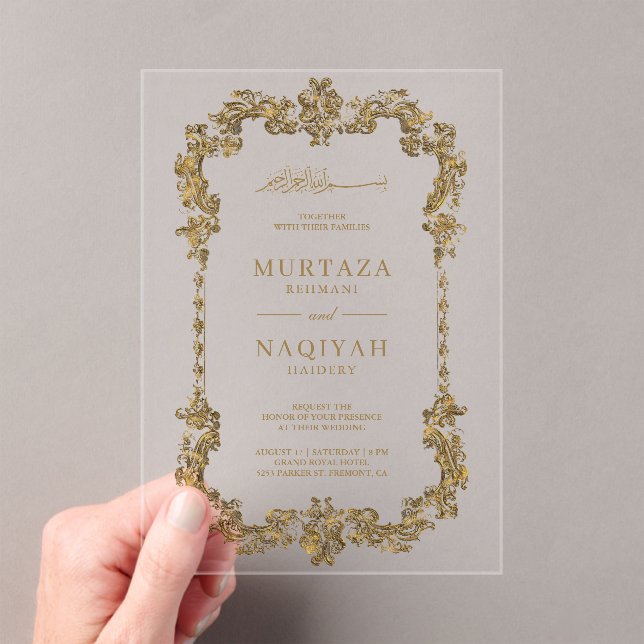 Invitations En Acrylique Gold Antique Gilded Frame Muslim Wedding (In situ (ordinateur de poche))