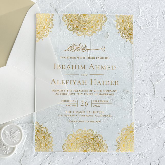 Invitations En Acrylique Gold Asian Motif Muslim Wedding (Créateur téléchargé)
