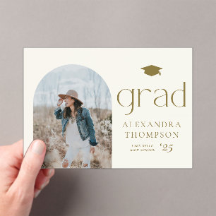 Invitations En Acrylique Gold Boho Minimalist Arch Photo Graduation