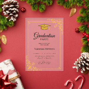 Invitations En Acrylique Gold Classic Graduation Cap Party
