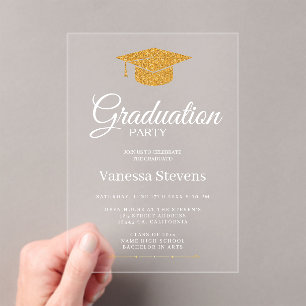 Invitations En Acrylique Gold Classic Graduation Cap Party