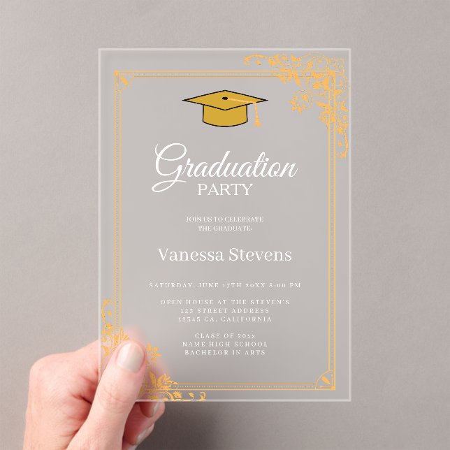 Invitations En Acrylique Gold Classic Graduation Cap Party (In situ (ordinateur de poche))