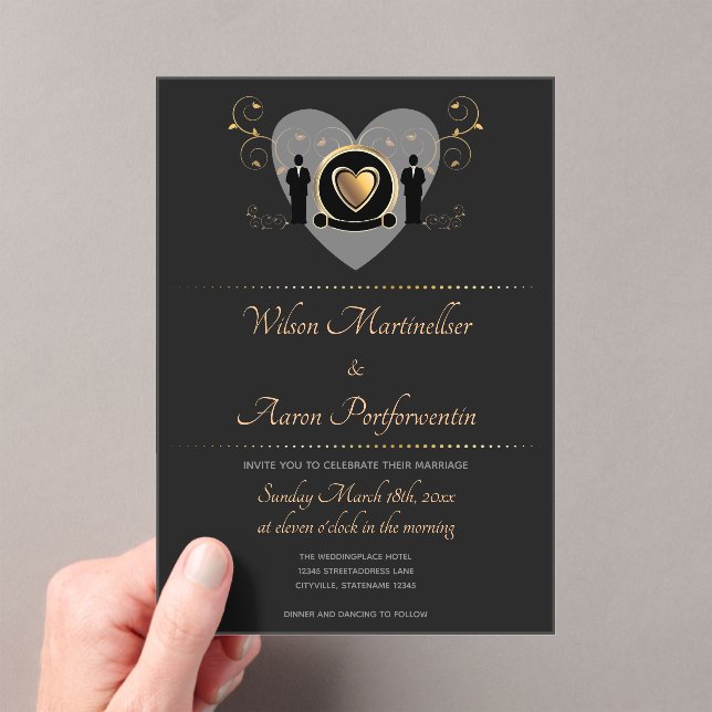 Invitations En Acrylique Gold Heart Homme Mariage (In situ (ordinateur de poche))