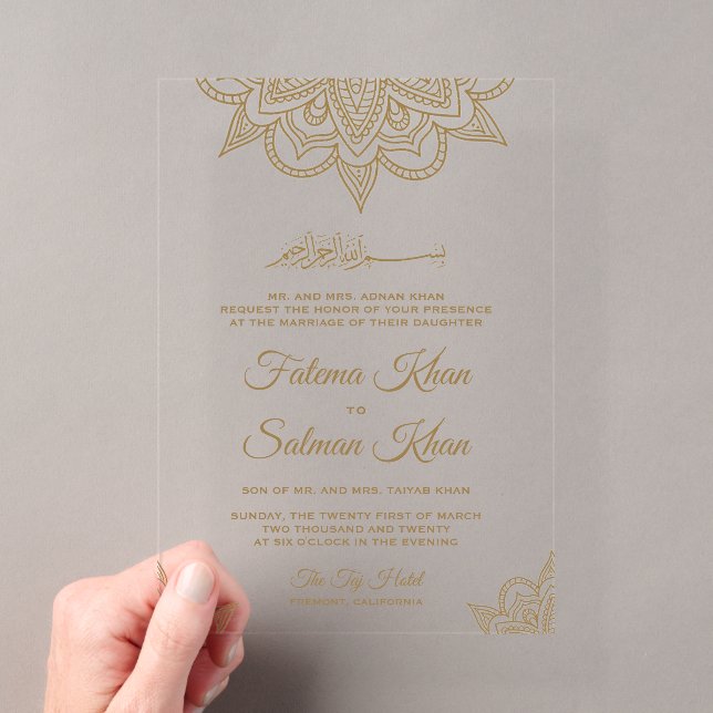 Invitations En Acrylique Gold Henna Mehndi Islamic Muslim Wedding (In situ (ordinateur de poche))