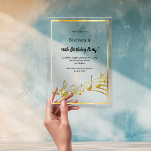 Invitations En Acrylique Gold notes d'anniversaire clair
