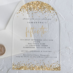 Invitations En Acrylique Gold Parties scintillant Frontières Cinquantième a