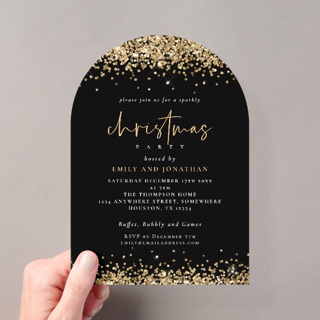 Invitations En Acrylique Gold Parties scintillant Frontières Noël Fête Noir (In situ (ordinateur de poche))