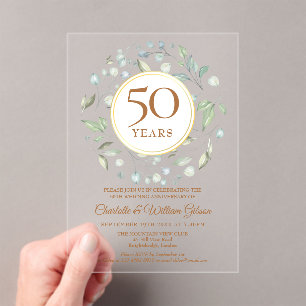 Invitations En Acrylique Golden 50th Mariage Anniversaire Laurel Green