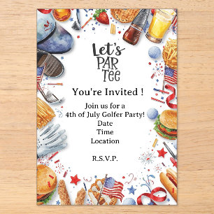 Invitations En Acrylique GOLF 4 juillet Fête de golf du Jour de l'Indépe