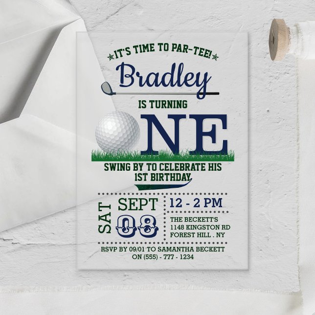 Invitations En Acrylique Golf PAR-TEE 1er anniversaire (Créateur téléchargé)