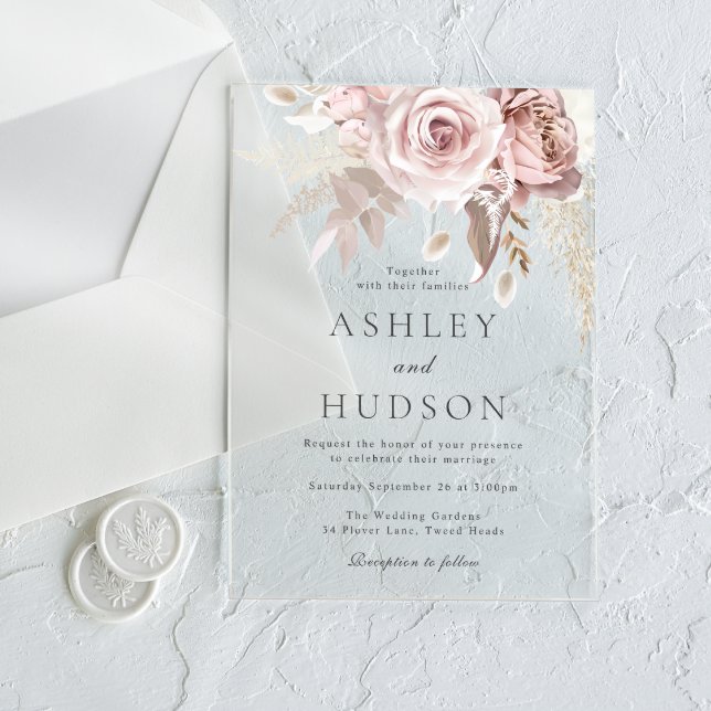 Invitations En Acrylique Gorgeous Dusty Rose & Blush Wedding Gray Font (Créateur téléchargé)
