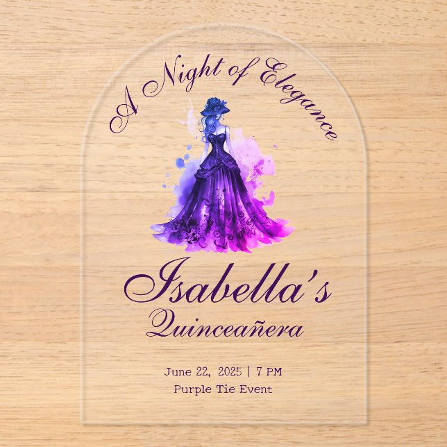 Invitations En Acrylique Gothique Glam Quince aquarelle robe violette (Recto)