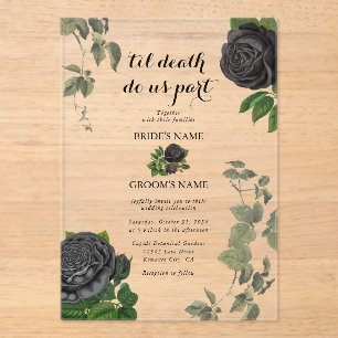 Invitations En Acrylique Gothique Halloween Roses noirs Mariage clair