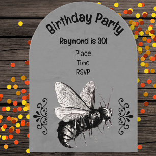 Invitations En Acrylique Gothique Noir Blanc Abeille Crâne Os Rouleaux Gris