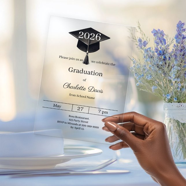 Invitations En Acrylique Graduation party class of 2026 clear luxury (Créateur téléchargé)