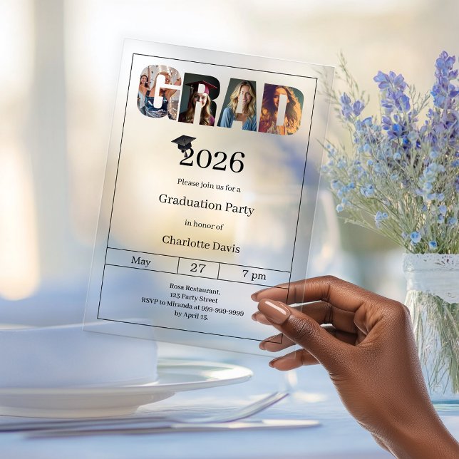 Invitations En Acrylique Graduation party grad photo luxury (Créateur téléchargé)