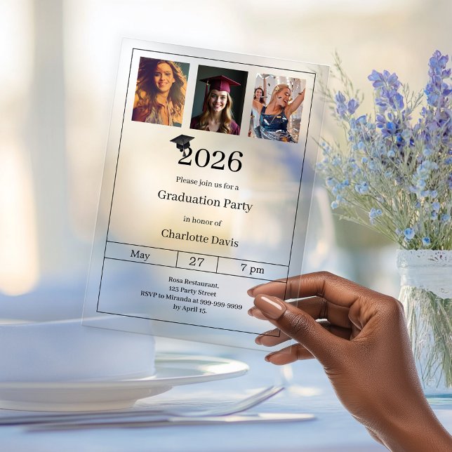 Invitations En Acrylique Graduation party photo luxury (Créateur téléchargé)