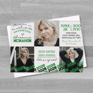 Invitations En Acrylique Graduation unique verte et noire 3 photo dégivrée