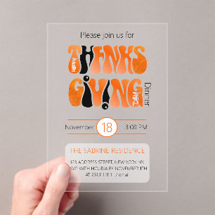 Invitations En Acrylique Graffiti blanc moderne Thanksgiving automne automn