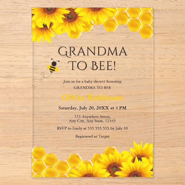Invitations En Acrylique Grand-mère de l'abeille en nid d'abeille (Recto)