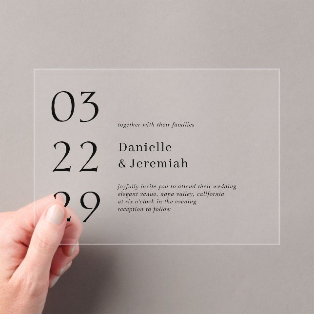 Invitations En Acrylique Gras Date Clean Minimal Élégant Mariage moderne (In situ (ordinateur de poche))