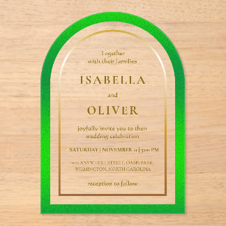 Invitations En Acrylique Grass green and golden gradient frame wedding