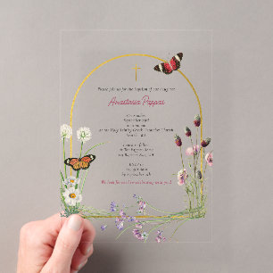 Invitations En Acrylique Grec Orthodoxe baptême Fleur sauvage fille