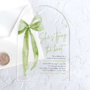 Invitations En Acrylique Green Bow She's Tying the Knot Arch Fête des marié