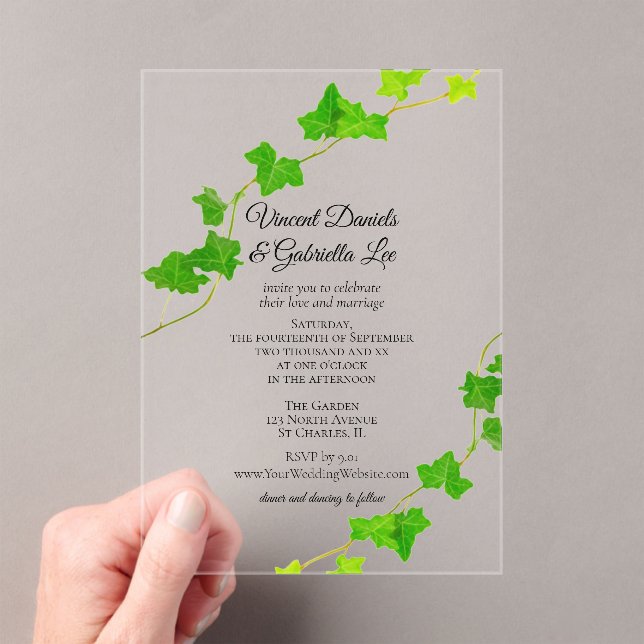 Invitations En Acrylique Green English Vine Mariage (In situ (ordinateur de poche))