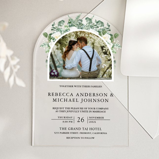Invitations En Acrylique Greenery Ivory Floral Arch Wedding (Créateur téléchargé)