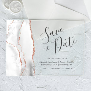 Invitations En Acrylique Gris Blanc Rose Or Agate Enregistrer la carte de d