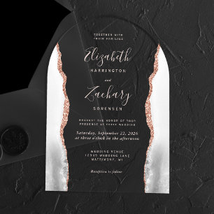 Invitations En Acrylique Gris Blanc Rose Or Agate Pale Rose Arch Mariage