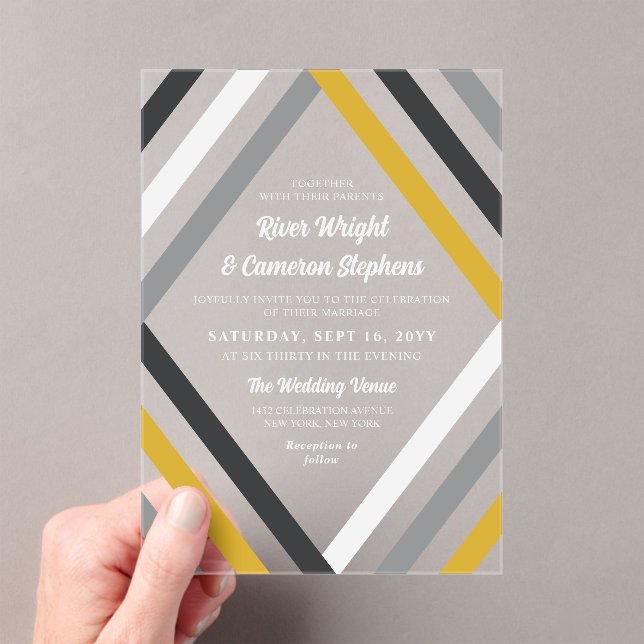 Invitations En Acrylique Gris jaune Diamant Gris Mariage moderne (In situ (ordinateur de poche))
