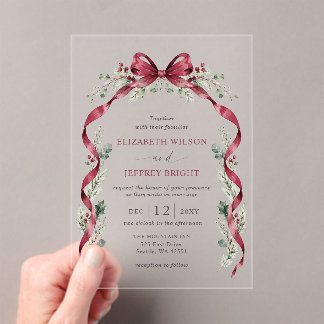 Invitations En Acrylique Guirlande de ruban bordeaux Noël mariage d'hiver