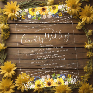 Invitations En Acrylique Guirlande de tournesols rustique pour mariage cham