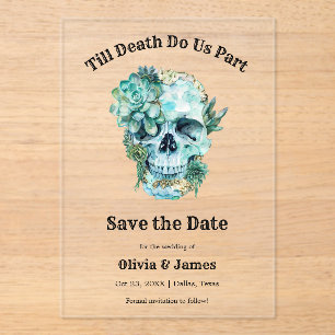 Invitations En Acrylique Halloween crâne floral Mariage Enregistrer la date