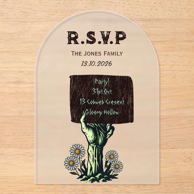 Invitations En Acrylique Halloween gothique à la main Zombie (Recto)